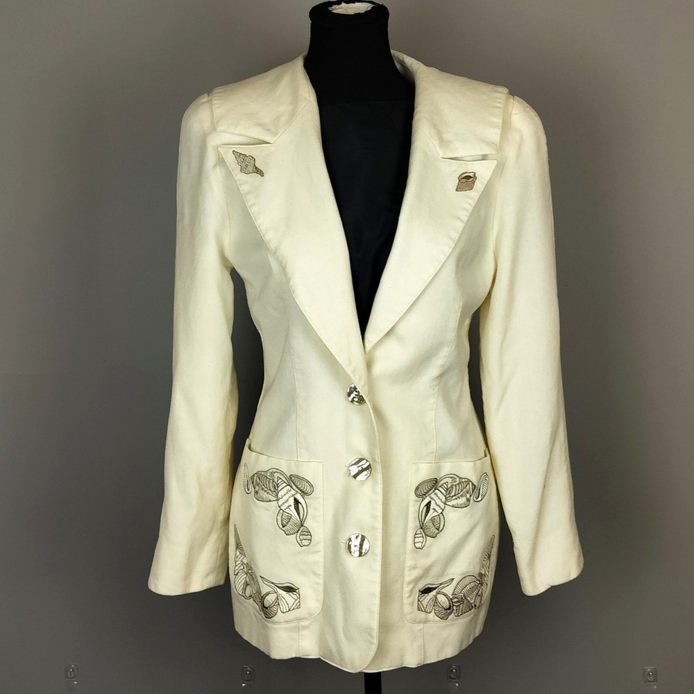 Vintage Hourglass Power Blazer Size 6 (modern) Cream Nautical 80s Simon Chang